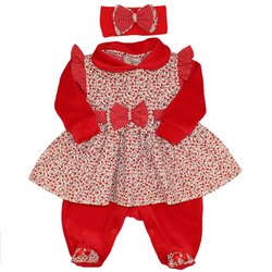 Macacão Manga Longa Delicalle Florzinha Vermelha Plush Macacão Manga Longa Delicalle Florzinha Vermelha Plush