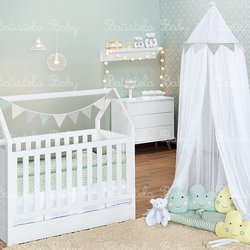 Quarto de Bebê Montessoriano Chevron Verde 21 Peças Quarto de Bebê Montessoriano Chevron Verde 21 Peças