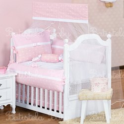 Kit Berço Coroinha Rosa 100% Algodão 9 Peças Kit Berço Coroinha Rosa 100% Algodão 9 Peças