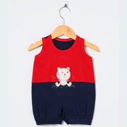 Macacão de Bebê Verão Tigre Vermelho 100% Algodão Macacão de Bebê Verão Tigre Vermelho 100% Algodão