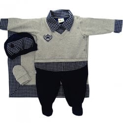Saída de Maternidade Meu Príncipe Mescla com Marinho 100% Algodão Saída de Maternidade Meu Príncipe Mescla com Marinho 100% Algodão