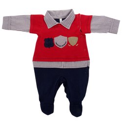 Macacão de Bebê Manga Longa Otávio Marinho com Vermelho Malha Macacão de Bebê Manga Longa Otávio Marinho com Vermelho Malha