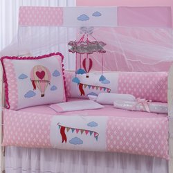 Kit Berço Balão Mágico Rosa 100% Algodão 9 Peças Kit Berço Balão Mágico Rosa 100% Algodão 9 Peças