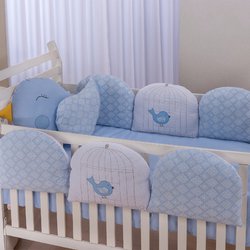 Kit Berço Almofadinha Little Birds Azul 8 Peças Kit Berço Almofadinha Little Birds Azul 8 Peças