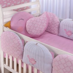 Kit Berço Almofadinha Little Birds Rosa 8 Peças Kit Berço Almofadinha Little Birds Rosa 8 Peças