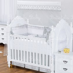 Kit Berço Damask Cinza 200 Fios 100% Algodão 9 Peças Kit Berço Damask Cinza 200 Fios 100% Algodão 9 Peças