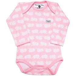 Body de Bebê Elefante Rosa Manga Longa Body de Bebê Elefante Rosa Manga Longa