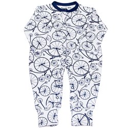 Macacão Manga Longa com Bicicleta Branco e Marinho Macacão Manga Longa com Bicicleta Branco e Marinho