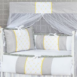 Kit Berço Flor de Lis Chevron Amarelo 100% Algodão 9 Peças Kit Berço Flor de Lis Chevron Amarelo 100% Algodão 9 Peças