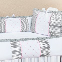 Kit Berço Flor de Lis Chevron Rosa 100% Algodão 9 Peças Kit Berço Flor de Lis Chevron Rosa 100% Algodão 9 Peças
