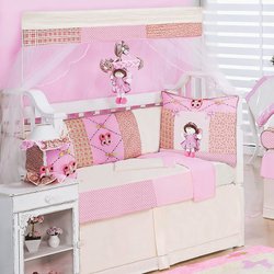 Kit de Berço Americano Angelina 9 Peças 100% Algodão Rosa Kit de Berço Americano Angelina 9 Peças 100% Algodão Rosa
