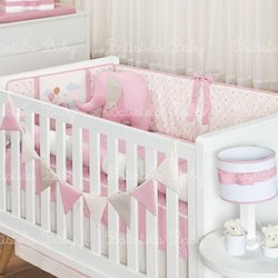 Kit Berço Elefantinho Rosê 100% Algodão 10 Peças Kit Berço Elefantinho Rosê 100% Algodão 10 Peças