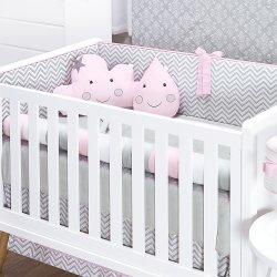 Kit Berço Chevron Nuvem e Gotinha Rosa 100% Algodão Kit Berço Chevron Nuvem e Gotinha Rosa 100% Algodão