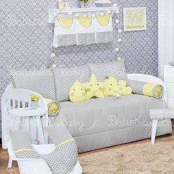 Kit Cama Babá Chevron Nuvem e Gotinha Amarelo 9 Peças Kit Cama Babá Chevron Nuvem e Gotinha Amarelo 9 Peças