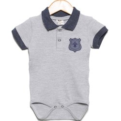 Body de Bebê Polo Brasão Cinza Body de Bebê Polo Brasão Cinza