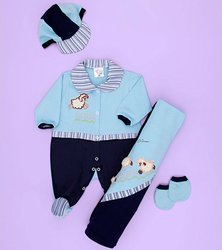 Saída de Maternidade Carneirinho Bebê Menino Azul Malha 04 Peças Saída de Maternidade Carneirinho Bebê Menino Azul Malha 04 Peças