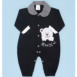 Macacão de Bebê Menino Bears Preto Manga Longa Macacão de Bebê Menino Bears Preto Manga Longa