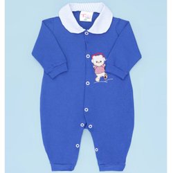 Macacão de Bebê Menino Ursinho Musical Azul Manga Longa Malha Macacão de Bebê Menino Ursinho Musical Azul Manga Longa Malha