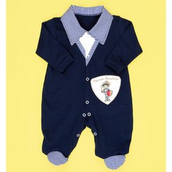 Macacão de Bebê Menino Pequeno Cavaleiro Manga Longa Azul Marinho Macacão de Bebê Menino Pequeno Cavaleiro Manga Longa Azul Marinho