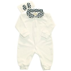 Macacão Manga Longa Branco Chevron Plush com Faixa de cabelo Macacão Manga Longa Branco Chevron Plush com Faixa de cabelo