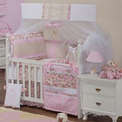 Kit Berço Lacinho Floral Rosa 100% Algodão 9 Peças Kit Berço Lacinho Floral Rosa 100% Algodão 9 Peças