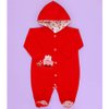 Macacão de Bebê Ursinha Carriola Vermelho Manga Longa Com Capuz