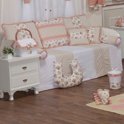 Kit Cama Babá Lacinho Floral Salmão 100% Algodão 10 Peças Kit Cama Babá Lacinho Floral Salmão 100% Algodão 10 Peças