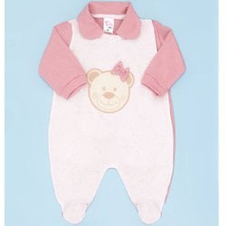 Macacão de Bebê Menina Ursa Rosa Manga Longa Malha Macacão de Bebê Menina Ursa Rosa Manga Longa Malha