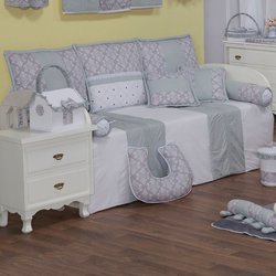 Kit Cama Babá Retrô Cinza e Verde 100% Algodão 10 Peças Kit Cama Babá Retrô Cinza e Verde 100% Algodão 10 Peças