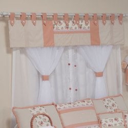Cortina Quarto de Bebê Lacinho Floral Salmão 7 Peças Cortina Quarto de Bebê Lacinho Floral Salmão 7 Peças