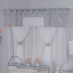 Cortina Quarto de Bebê Retrô Cinza e Verde 7 Peças Cortina Quarto de Bebê Retrô Cinza e Verde 7 Peças