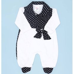 Macacão de Bebê Linda Li Branco Com Preto Manga Longa Macacão de Bebê Linda Li Branco Com Preto Manga Longa