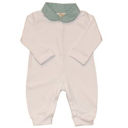Macacão Manga Longa Basic Branco com Poazinho Verde Malha Macacão Manga Longa Basic Branco com Poazinho Verde Malha