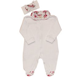 Macacão Manga Longa Mili Branco com Floral 2 Peças Macacão Manga Longa Mili Branco com Floral 2 Peças