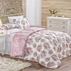 Edredom Casal Esmeralda Bouquet Rosa Dupla Face Edredom Casal Esmeralda Bouquet Rosa Dupla Face