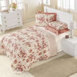 Colcha Queen Dupla Face Boutis Floral Rosê 3 Peças Colcha Queen Dupla Face Boutis Floral Rosê 3 Peças