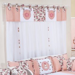 Cortina Para Quarto de Bebê Menina Princesa Floral 2,00M Varão Duplo Cortina Para Quarto de Bebê Menina Princesa Floral 2,00M Varão Duplo
