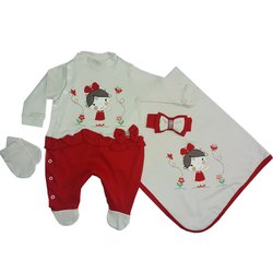 Saída de Maternidade Minha Menina Vermelho 4 Peças Saída de Maternidade Minha Menina Vermelho 4 Peças