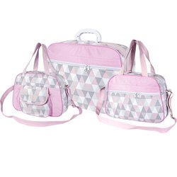 Kit Bolsa Maternidade e Mala Triângulo Rosa 3 Peças Kit Bolsa Maternidade e Mala Triângulo Rosa 3 Peças