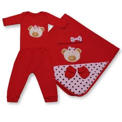 Saída de Maternidade Ursinha Pandora Vermelho 5 Peças Saída de Maternidade Ursinha Pandora Vermelho 5 Peças