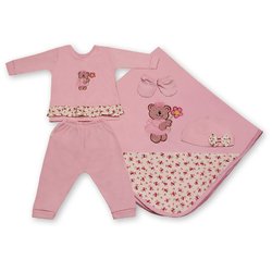 Saída de Maternidade Ursinha Fofis Rosa 5 Peças Saída de Maternidade Ursinha Fofis Rosa 5 Peças