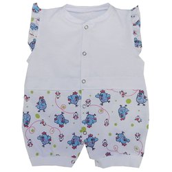 Macacão Curto de Bebê Mimo Branco e Azul Macacão Curto de Bebê Mimo Branco e Azul