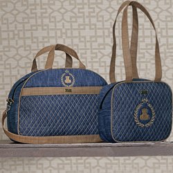 Kit Bolsa Maternidade Puppi Jeans e Marrom P e G 2 Peças Kit Bolsa Maternidade Puppi Jeans e Marrom P e G 2 Peças