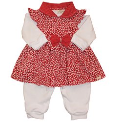 Macacão Manga Longa Mimo Flor Vermelho com Branco Malha Macacão Manga Longa Mimo Flor Vermelho com Branco Malha