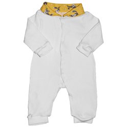 Macacão Manga Longa Basic Raposinha Amarelo com Branco Malha Macacão Manga Longa Basic Raposinha Amarelo com Branco Malha