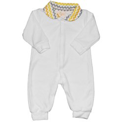 Macacão Manga Longa Chevron Branco com Amarelo Plush Macacão Manga Longa Chevron Branco com Amarelo Plush