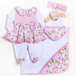 Saída de Maternidade Borboleta Rosa Malha 5 Peças Saída de Maternidade Borboleta Rosa Malha 5 Peças