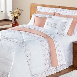Kit Cama Queen Damasco Salmão 200 Fios 11 Peças Kit Cama Queen Damasco Salmão 200 Fios 11 Peças