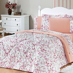 Kit Cama Queen Murano Floral Salmão 3 Peças Kit Cama Queen Murano Floral Salmão 3 Peças