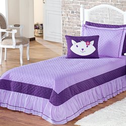 Cobre Leito Solteiro Gatinha Mel Lilás 4 Peças Cobre Leito Solteiro Gatinha Mel Lilás 4 Peças